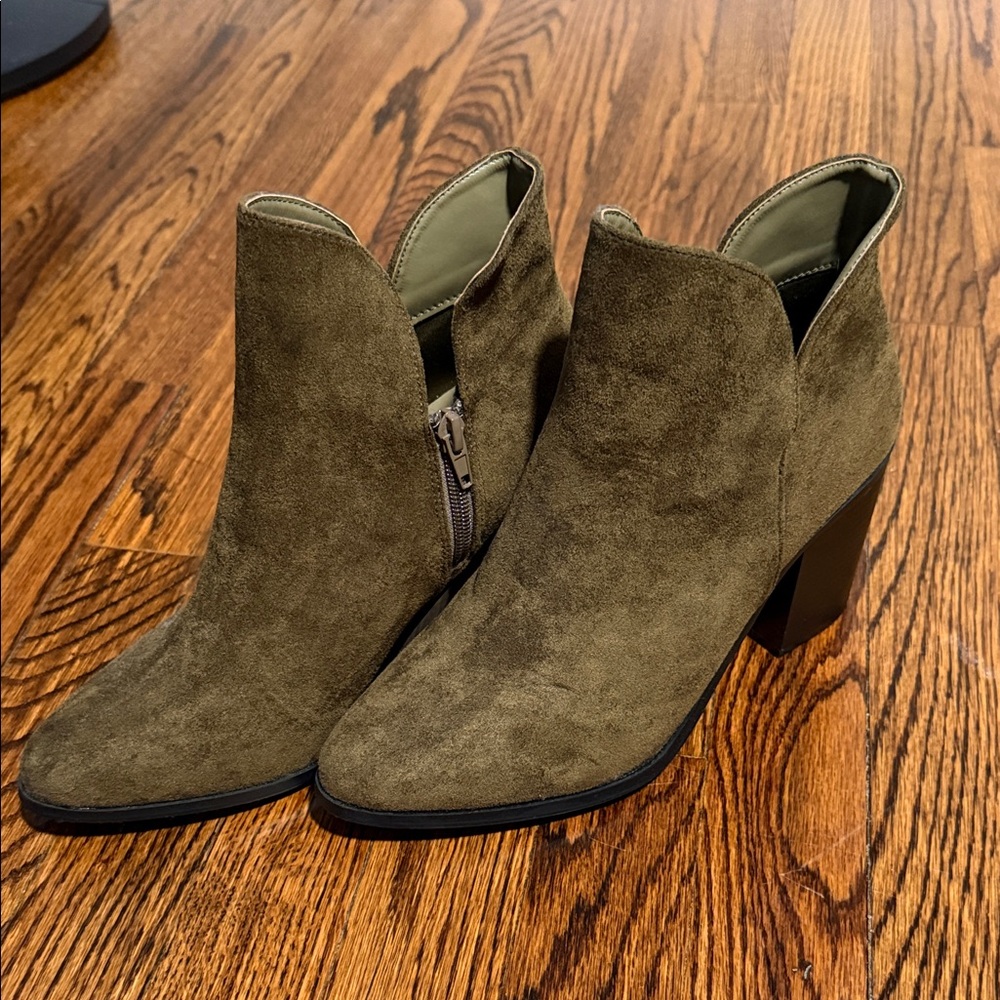 Lulu's Khaki Suede Ankle Booties